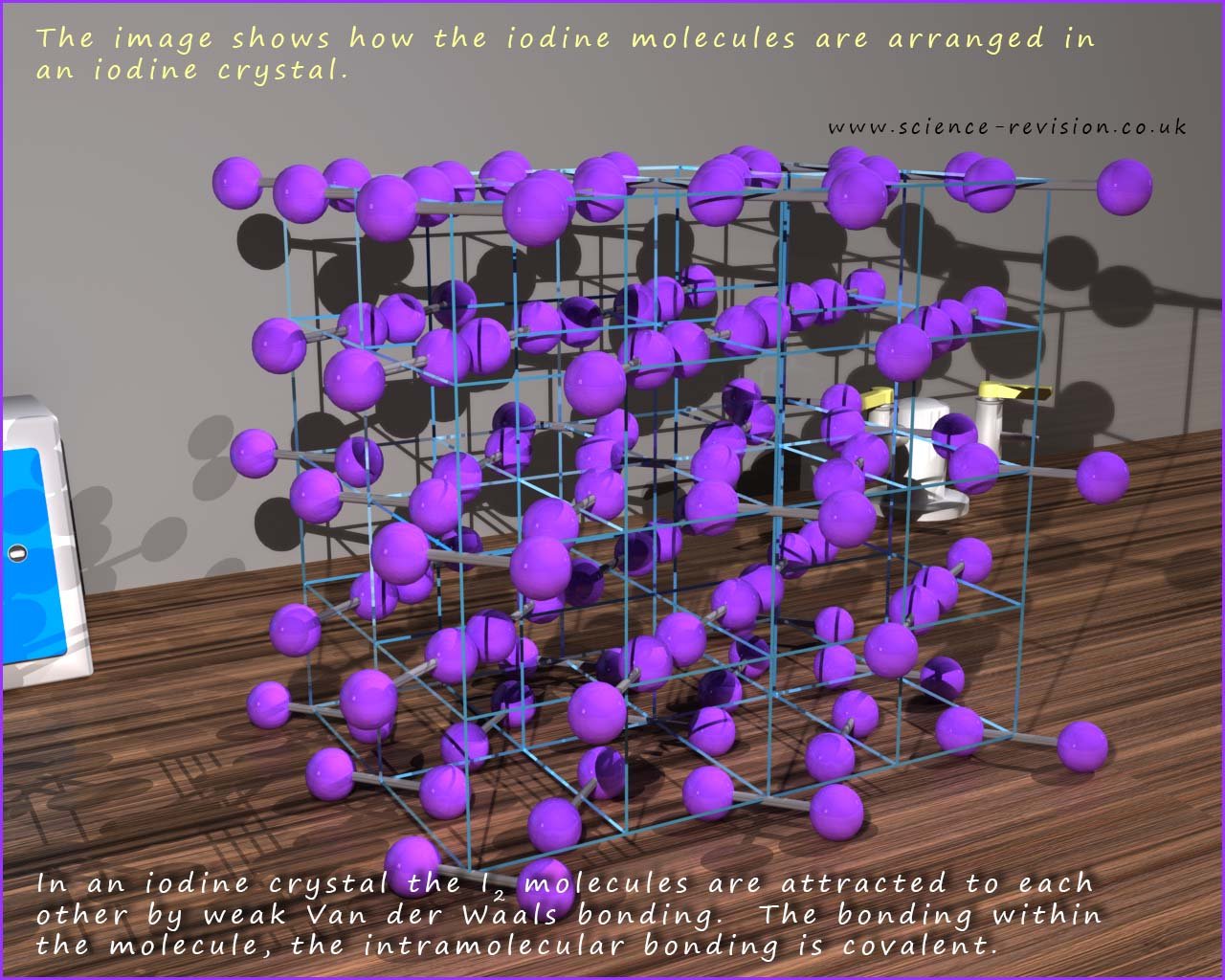 3d model showing the structure of an iodine crystal.
